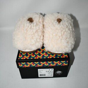 Kurt Geiger Kensington Faux Shearling Logo Ornament Slippers Bone Size:40.5/9.5